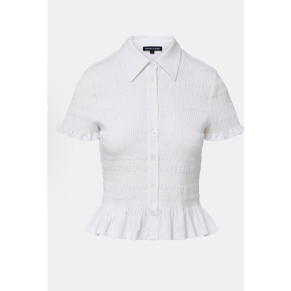 Chic Veronica Beard Ellisandra Smocked Jersey Button-Down Top - Picture 1 of 6